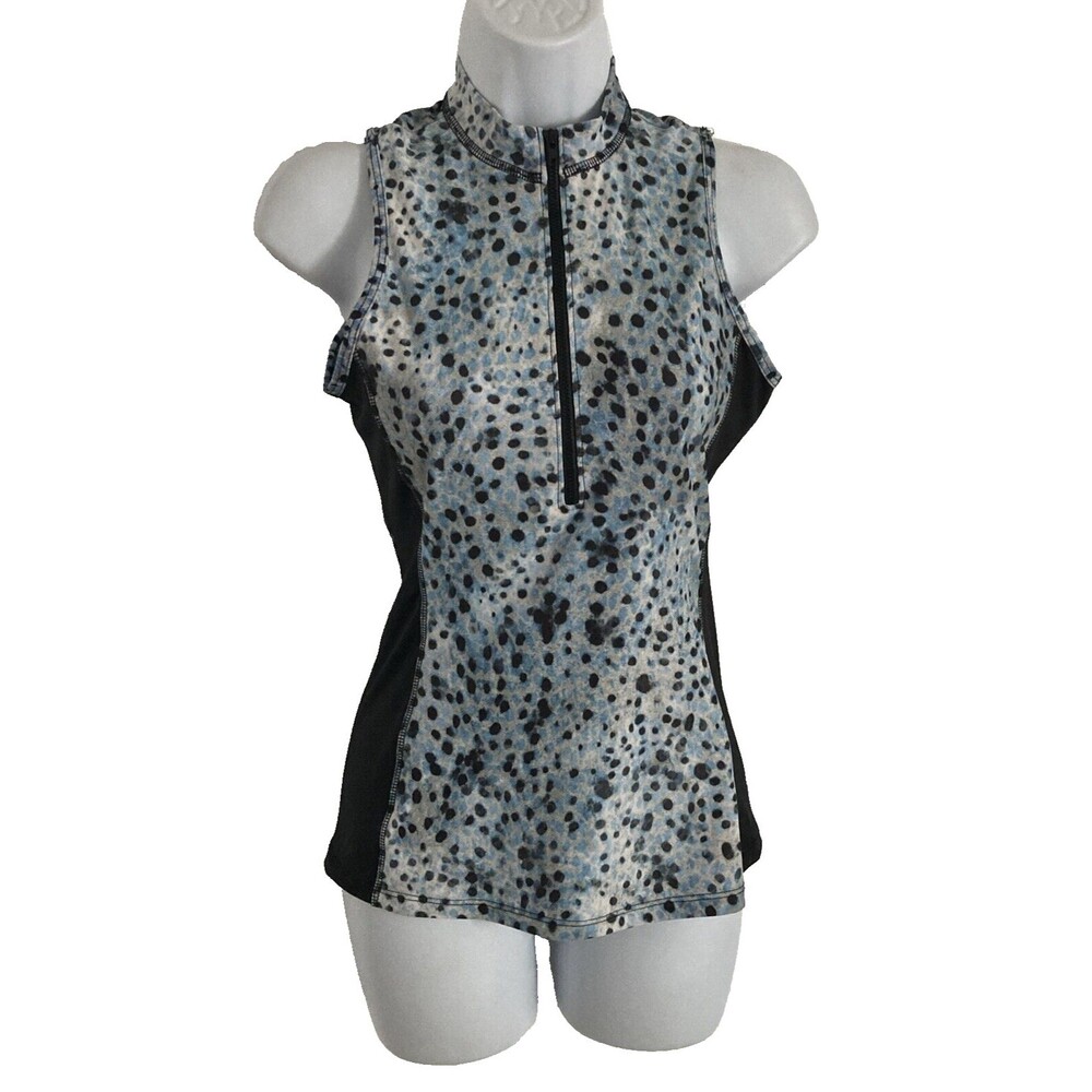 Prismsport Women Athletic Work Out Tank Top XS 1/2 Zip Back Pocket Animal Print